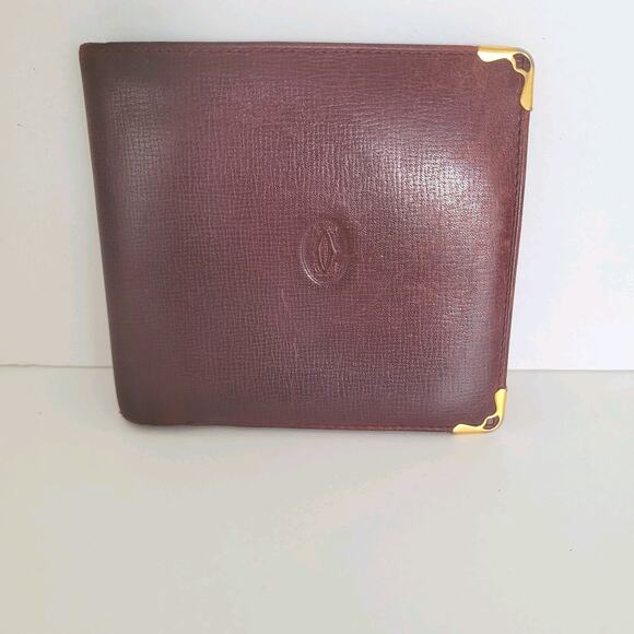 Cartier Men's Vintage Bifold Leather Bordeaux Red Wallet Medium Retro Card Bill - Picture 1 of 13